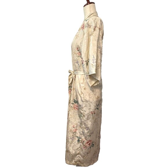 Vtg INNER MOST Floral SATIN House Coat ROBE Long Women's Small USA Made Ivory - Picture 3 of 10